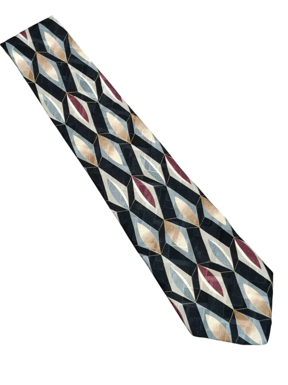 Conte di Milano Tie Black Geometric Burgundy Gold Gray Abstract Retro Vintage